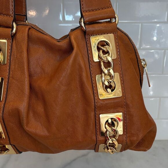 Michael Kors Bag Purse Handbag Leather Gold Chain Inner Pocket Double Strap Hobo - Picture 3 of 16